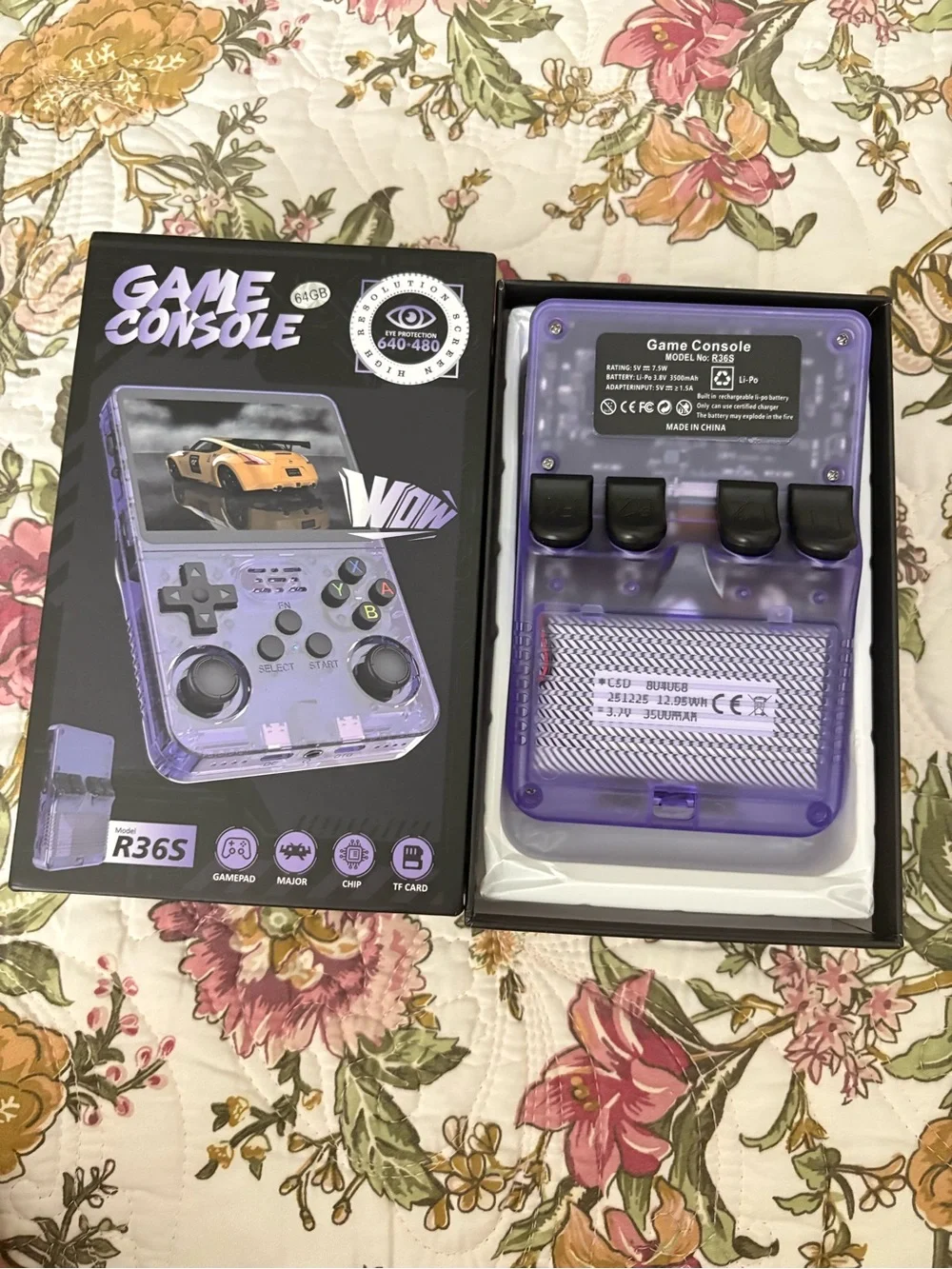 R36S Purple Handheld Game Console - Portable Retro Gaming 64GB- Brand new